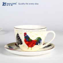 Animal Design Fine Bone China Gold Rim Rooster Tea Cup And Saucer Wholesale